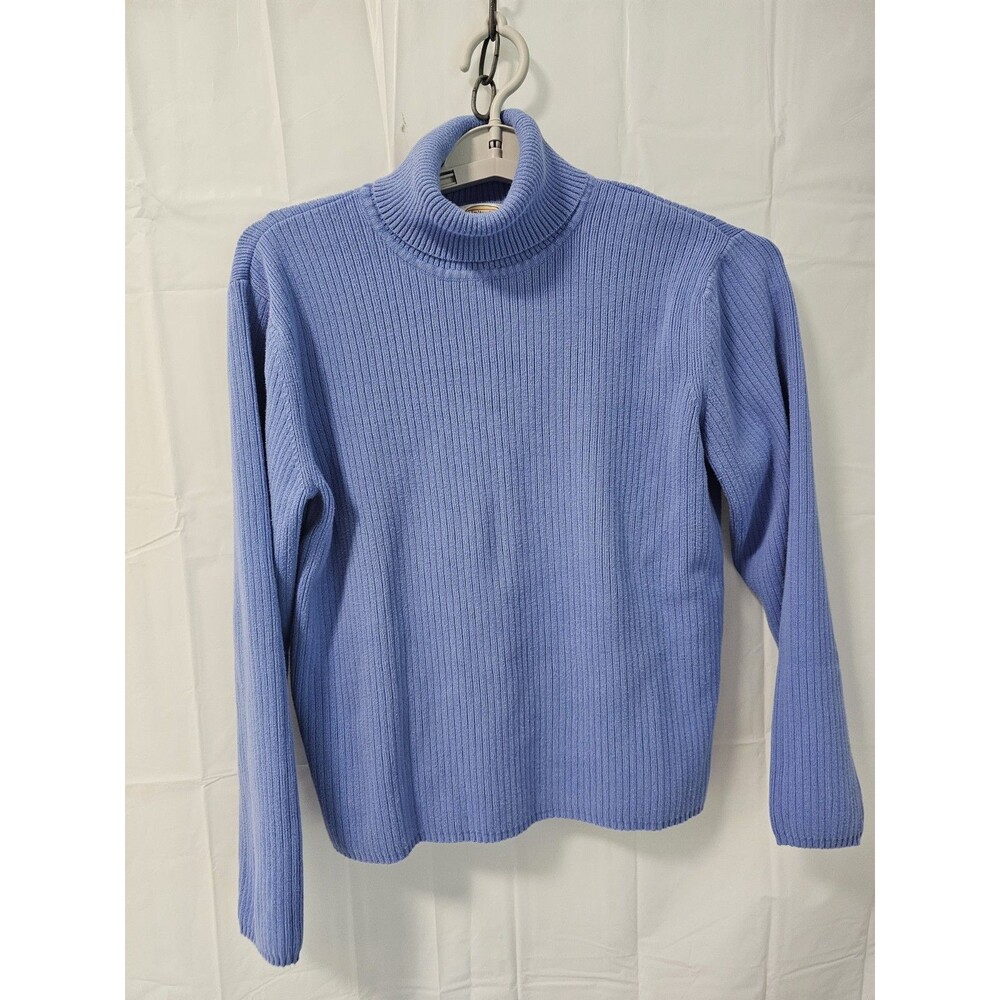 Talbots Womens Ribbed Turtleneck  pullover Sweater Periwinkle Blue Petite-Large